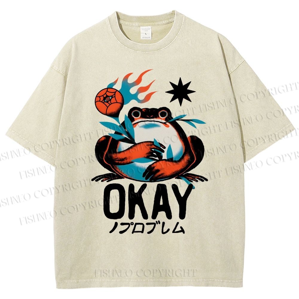 Unisex Okay Frog Printed Washed Tee