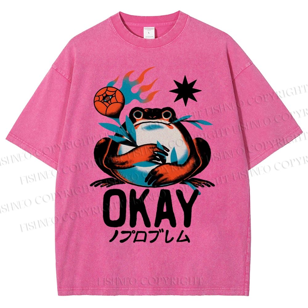 Unisex Okay Frog Printed Washed Tee