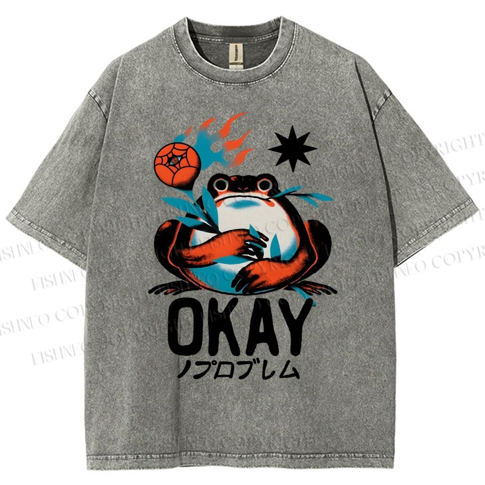 Unisex Okay Frog Printed Washed Tee