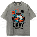 Unisex Okay Frog Printed Washed Tee