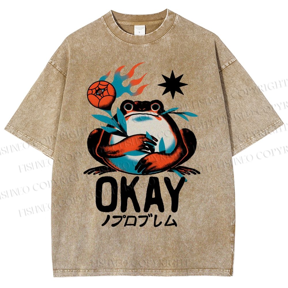 Unisex Okay Frog Printed Washed Tee
