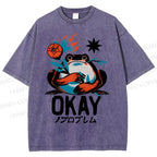Unisex Okay Frog Printed Washed Tee