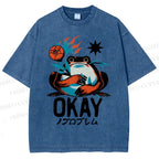 Unisex Okay Frog Printed Washed Tee