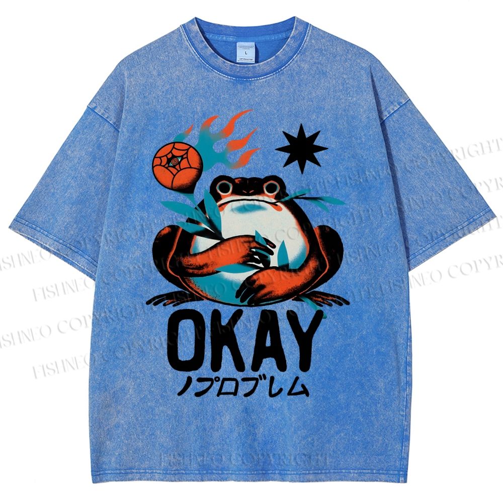 Unisex Okay Frog Printed Washed Tee