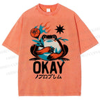 Unisex Okay Frog Printed Washed Tee