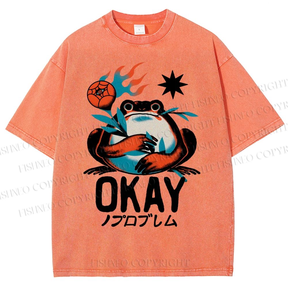 Unisex Okay Frog Printed Washed Tee