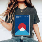 Unisex Geometric Mount Fuji Printed Washed Tee