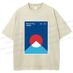 Unisex Geometric Mount Fuji Printed Washed Tee