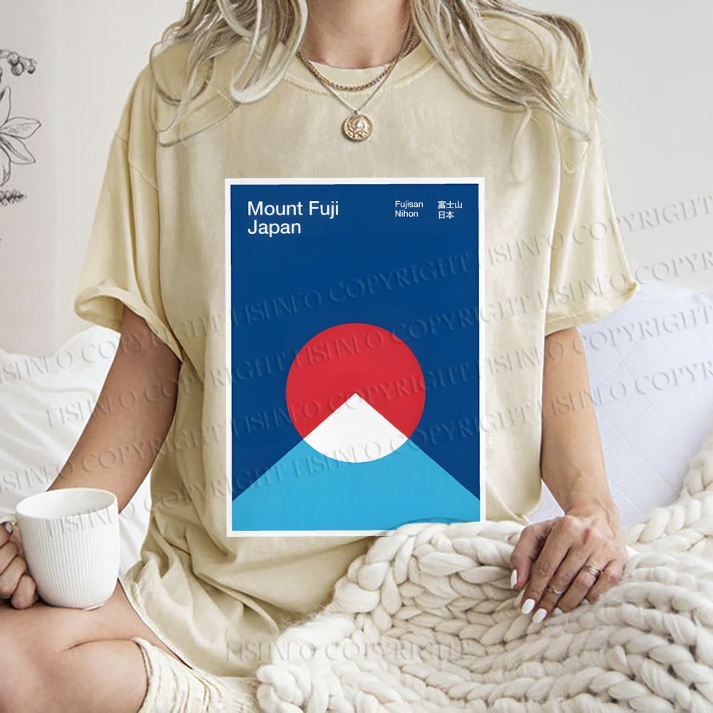 Unisex Geometric Mount Fuji Printed Washed Tee