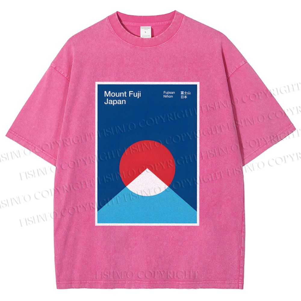 Unisex Geometric Mount Fuji Printed Washed Tee