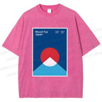 Unisex Geometric Mount Fuji Printed Washed Tee