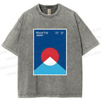 Unisex Geometric Mount Fuji Printed Washed Tee