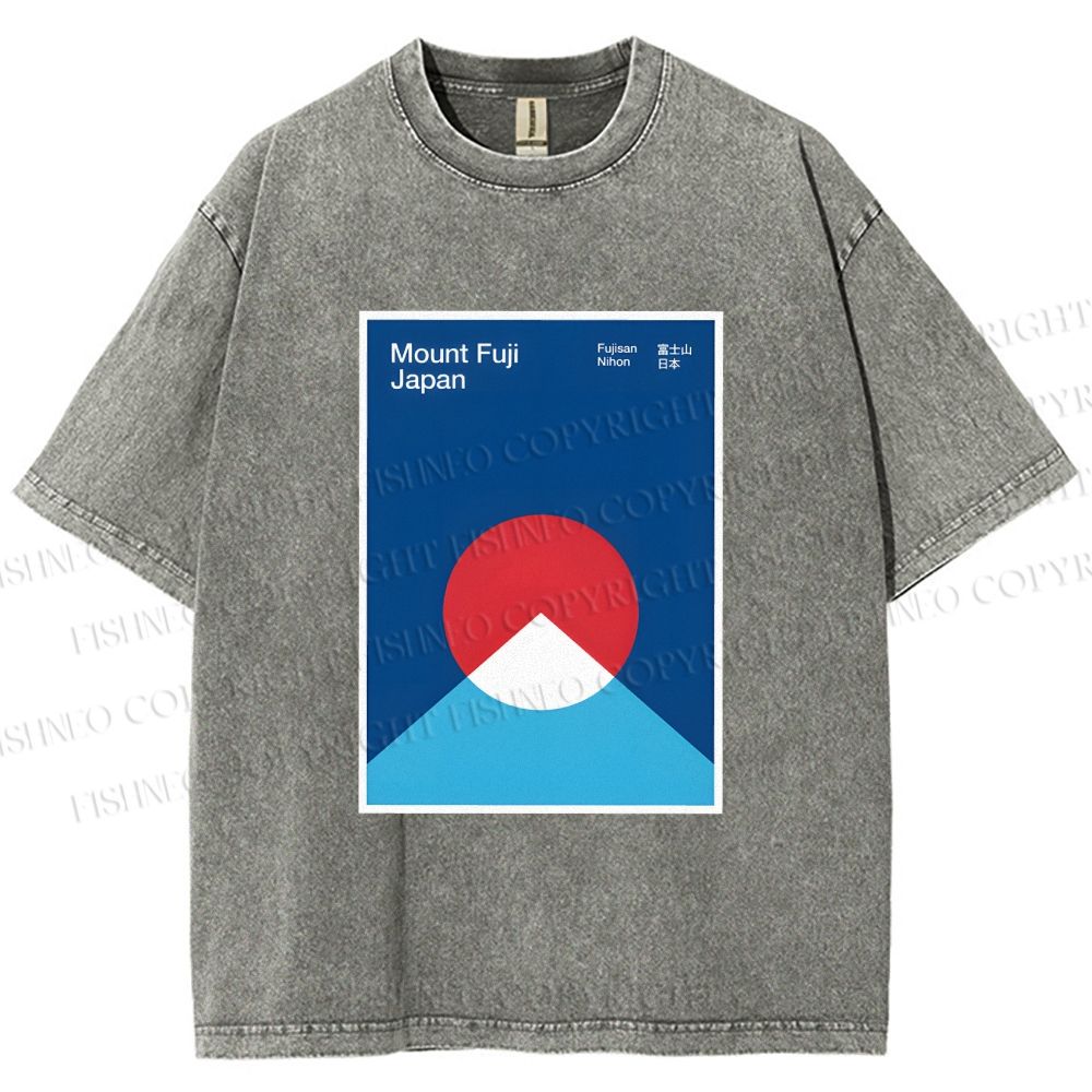 Unisex Geometric Mount Fuji Printed Washed Tee