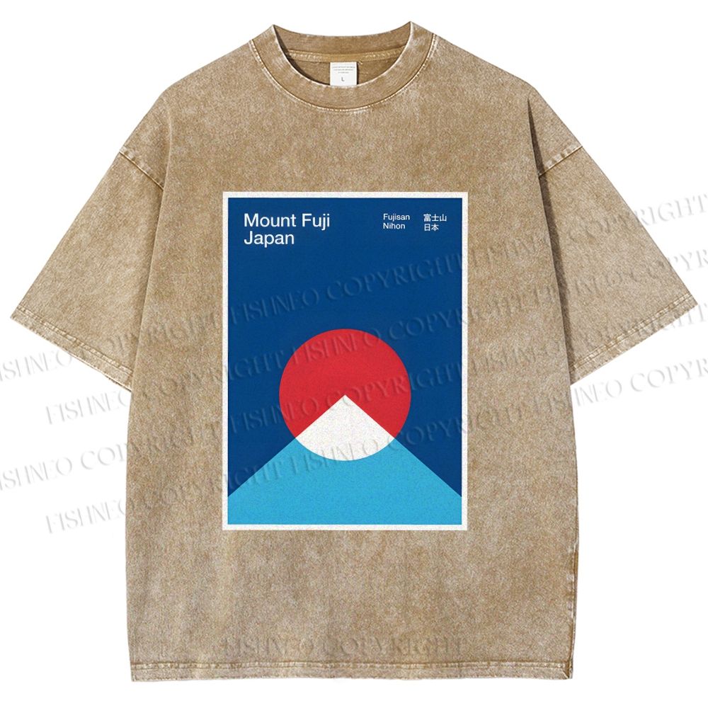 Unisex Geometric Mount Fuji Printed Washed Tee