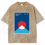Unisex Geometric Mount Fuji Printed Washed Tee