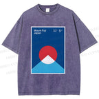 Unisex Geometric Mount Fuji Printed Washed Tee