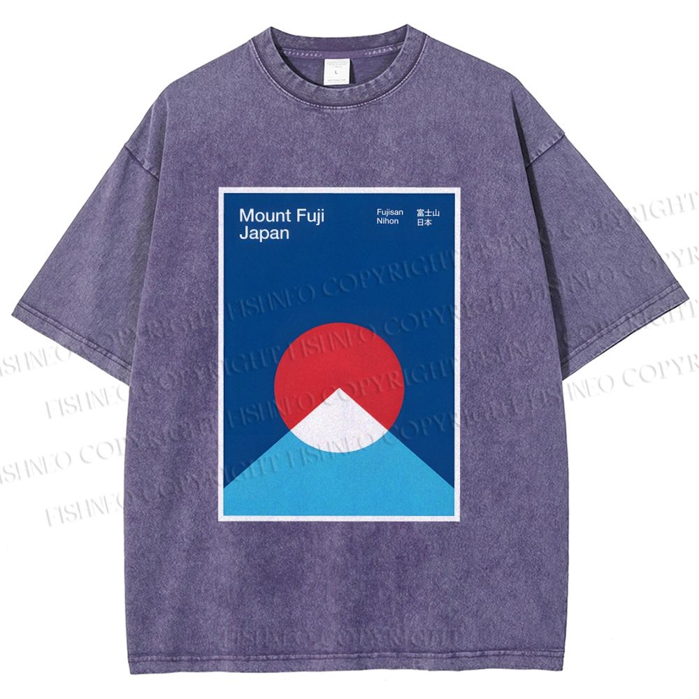 Unisex Geometric Mount Fuji Printed Washed Tee
