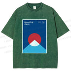 Unisex Geometric Mount Fuji Printed Washed Tee