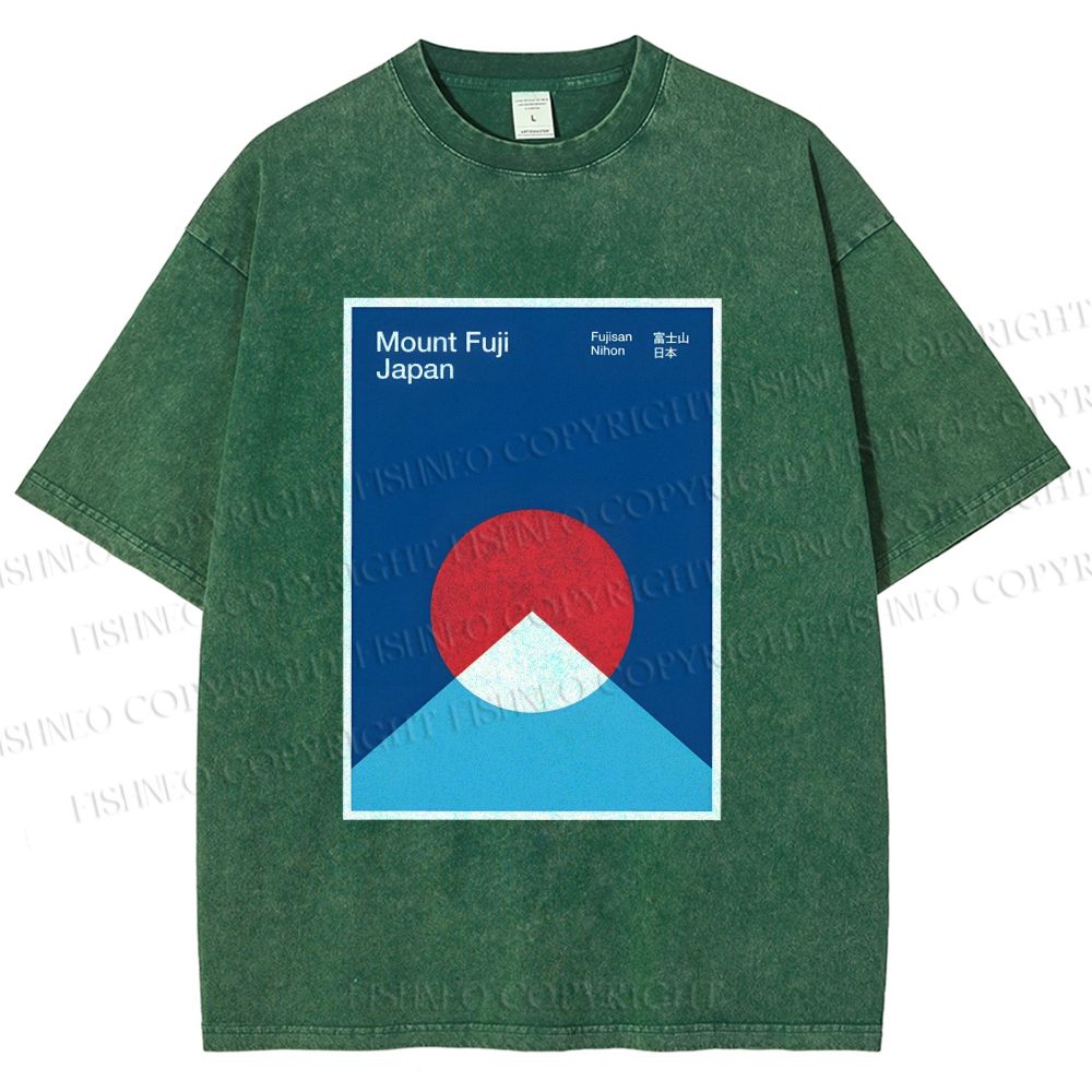 Unisex Geometric Mount Fuji Printed Washed Tee