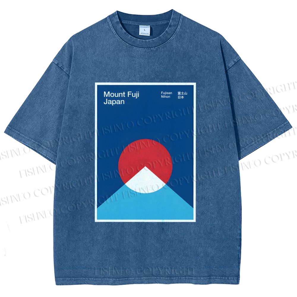 Unisex Geometric Mount Fuji Printed Washed Tee