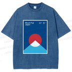 Unisex Geometric Mount Fuji Printed Washed Tee