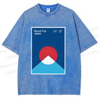 Unisex Geometric Mount Fuji Printed Washed Tee