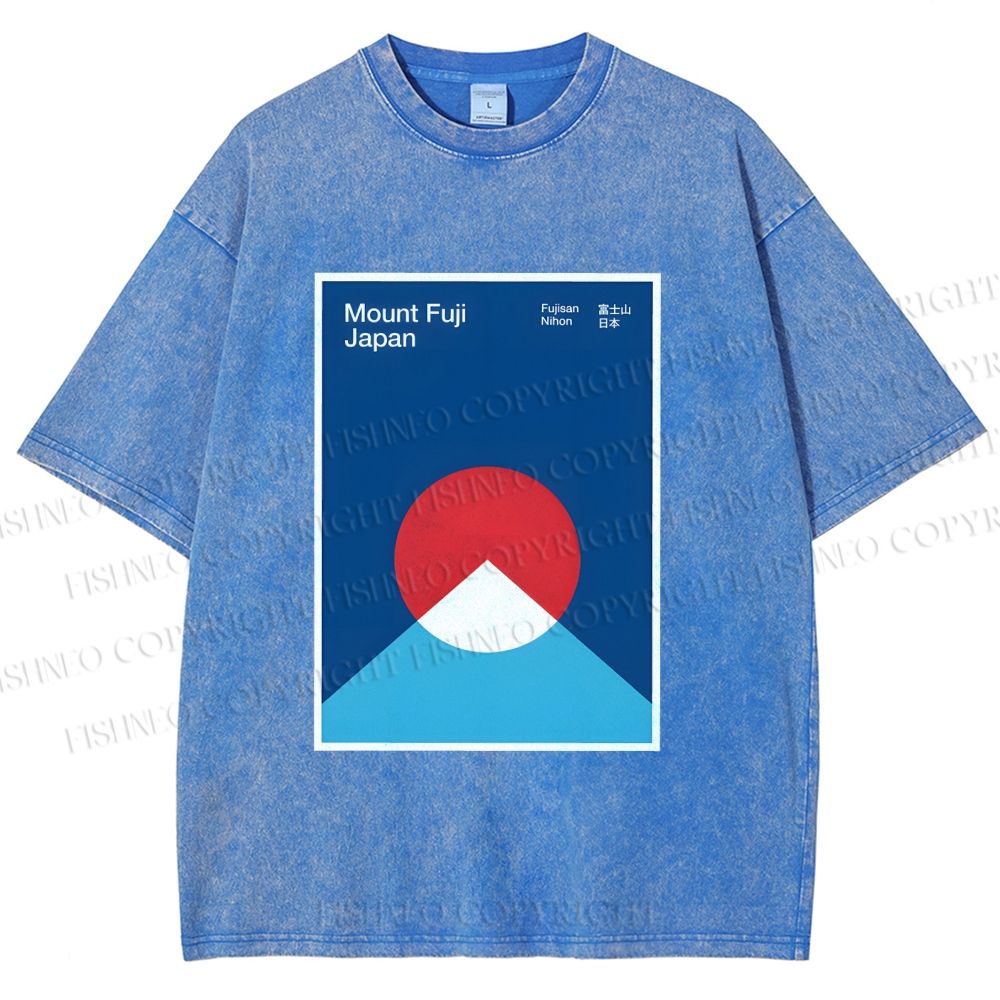 Unisex Geometric Mount Fuji Printed Washed Tee