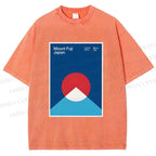 Unisex Geometric Mount Fuji Printed Washed Tee