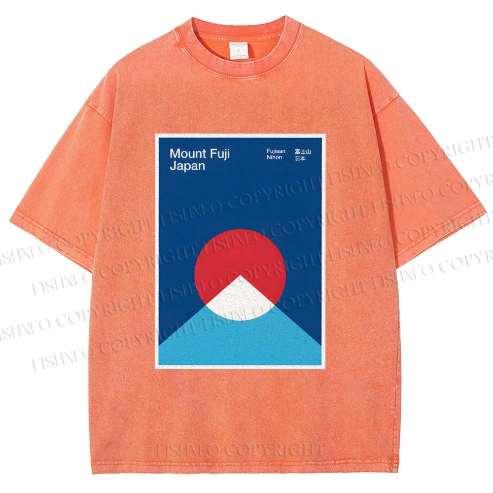 Unisex Geometric Mount Fuji Printed Washed Tee