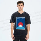 Unisex Geometric Mount Fuji Printed Washed Tee