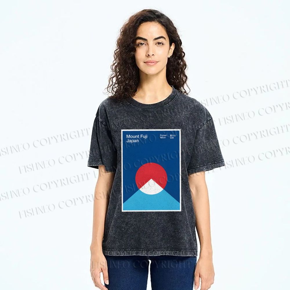 Unisex Geometric Mount Fuji Printed Washed Tee