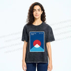 Unisex Geometric Mount Fuji Printed Washed Tee
