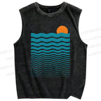 Unisex Geometric Waves Printed Washed Tank Top