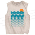 Unisex Geometric Waves Printed Washed Tank Top