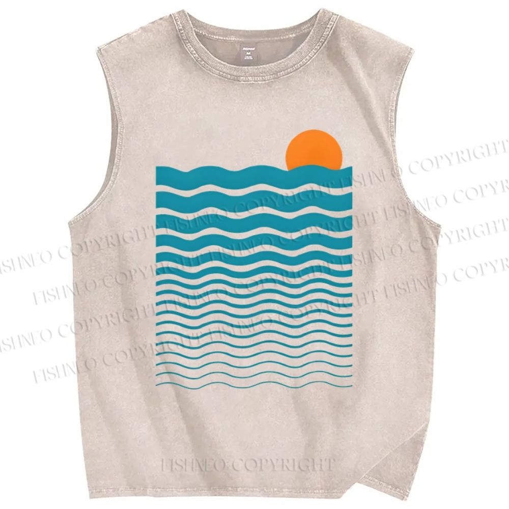 Unisex Geometric Waves Printed Washed Tank Top