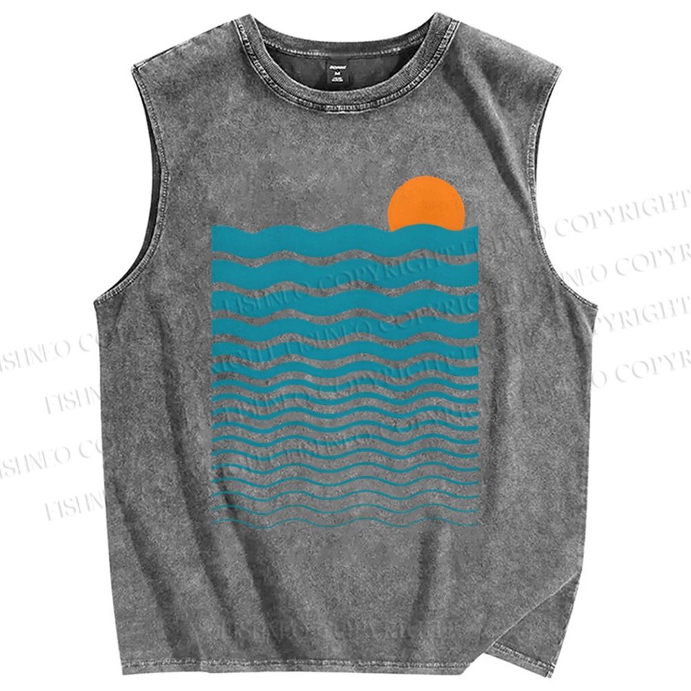 Unisex Geometric Waves Printed Washed Tank Top