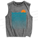 Unisex Geometric Waves Printed Washed Tank Top