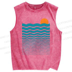 Unisex Geometric Waves Printed Washed Tank Top