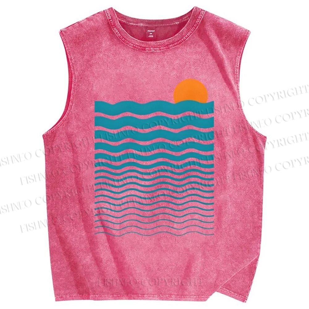 Unisex Geometric Waves Printed Washed Tank Top