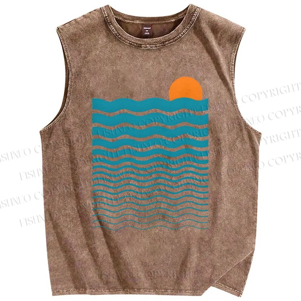Unisex Geometric Waves Printed Washed Tank Top