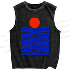 Unisex Geometric Waves Printed Washed Tank Top