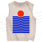 Unisex Geometric Waves Printed Washed Tank Top
