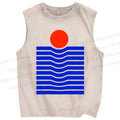 Unisex Geometric Waves Printed Washed Tank Top