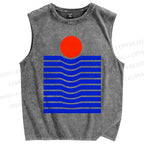 Unisex Geometric Waves Printed Washed Tank Top