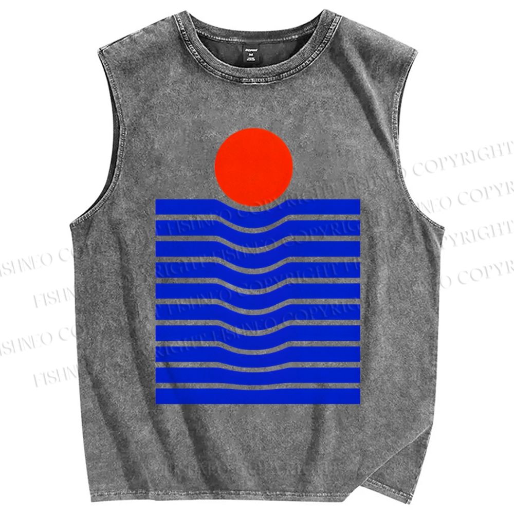 Unisex Geometric Waves Printed Washed Tank Top
