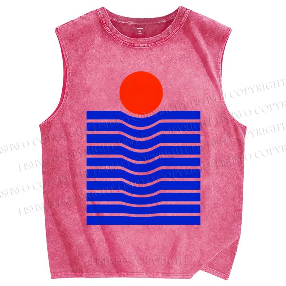 Unisex Geometric Waves Printed Washed Tank Top
