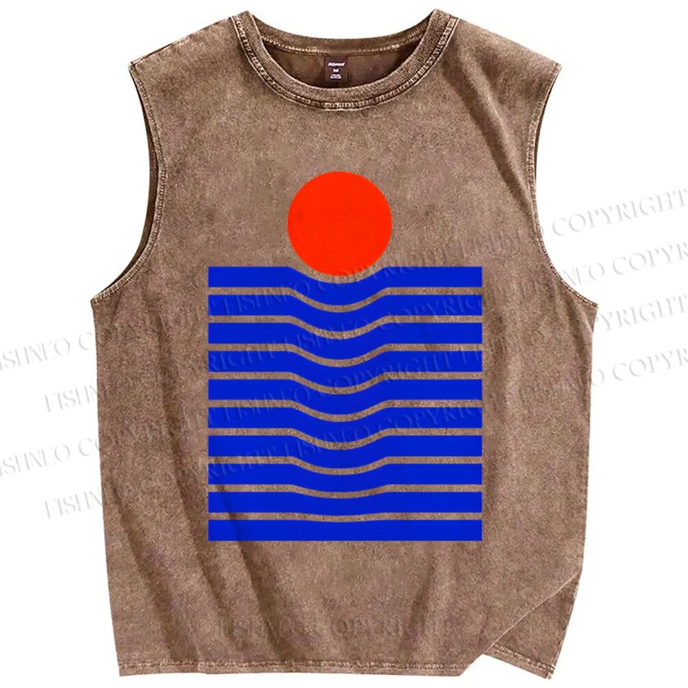 Unisex Geometric Waves Printed Washed Tank Top