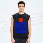 Unisex Geometric Waves Printed Washed Tank Top