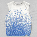 Unisex Blue Lines Graffiti Printed Tank Top