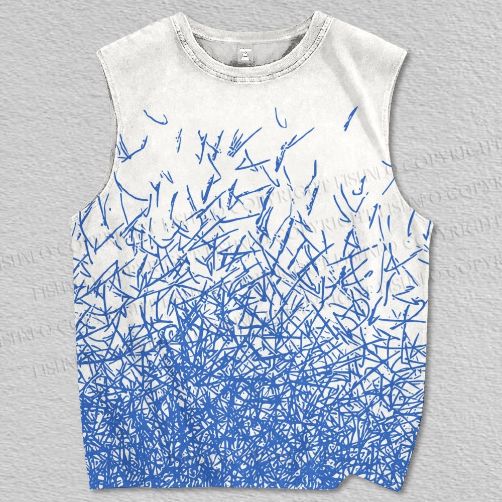 Unisex Blue Lines Graffiti Printed Tank Top